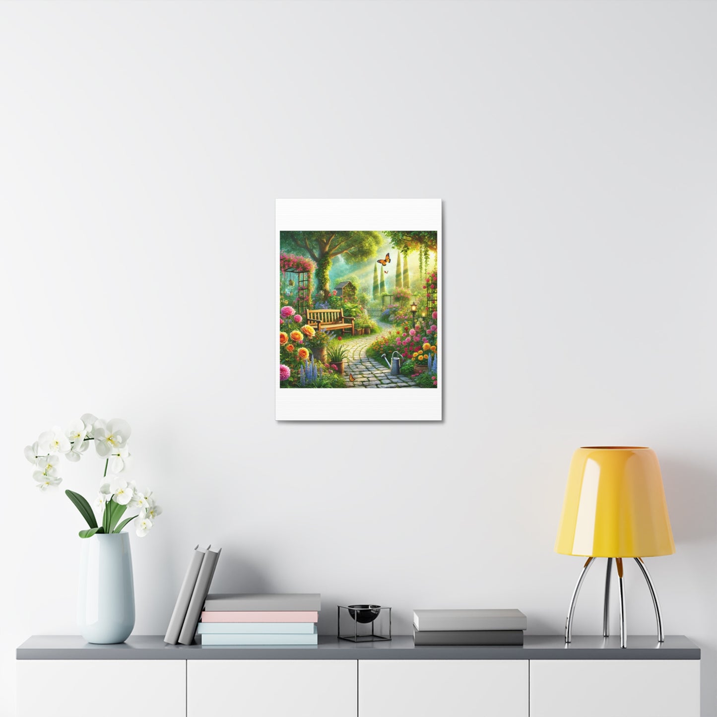 Sunlit Spring Flower Garden Bench Canvas