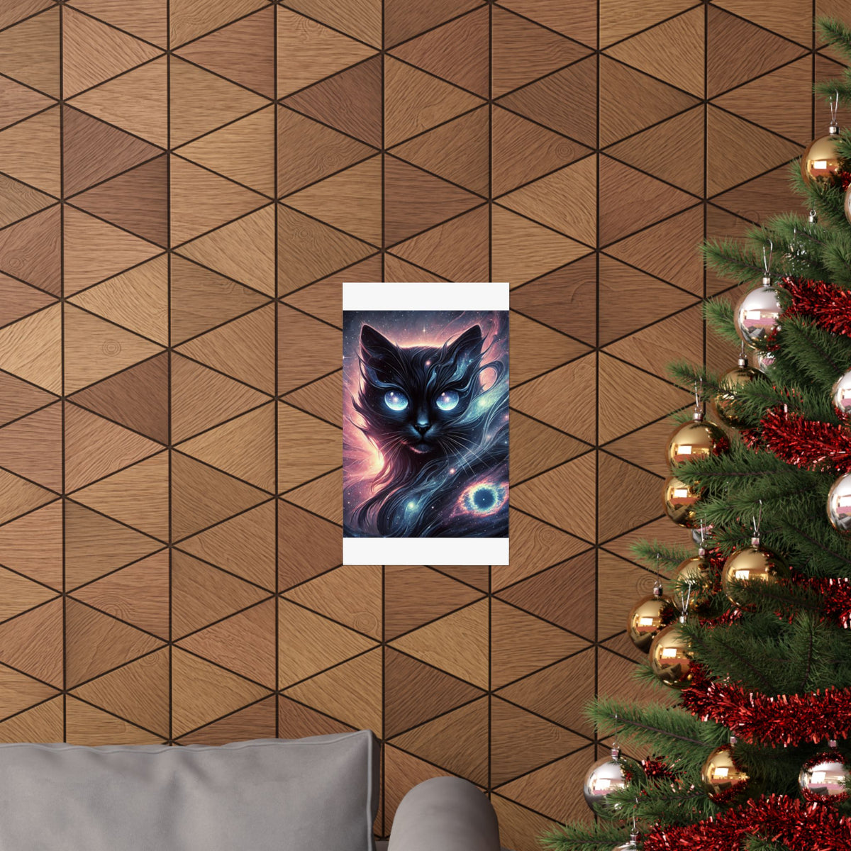 Cosmic Black Cat Galaxy Celestial Wall Art Poster