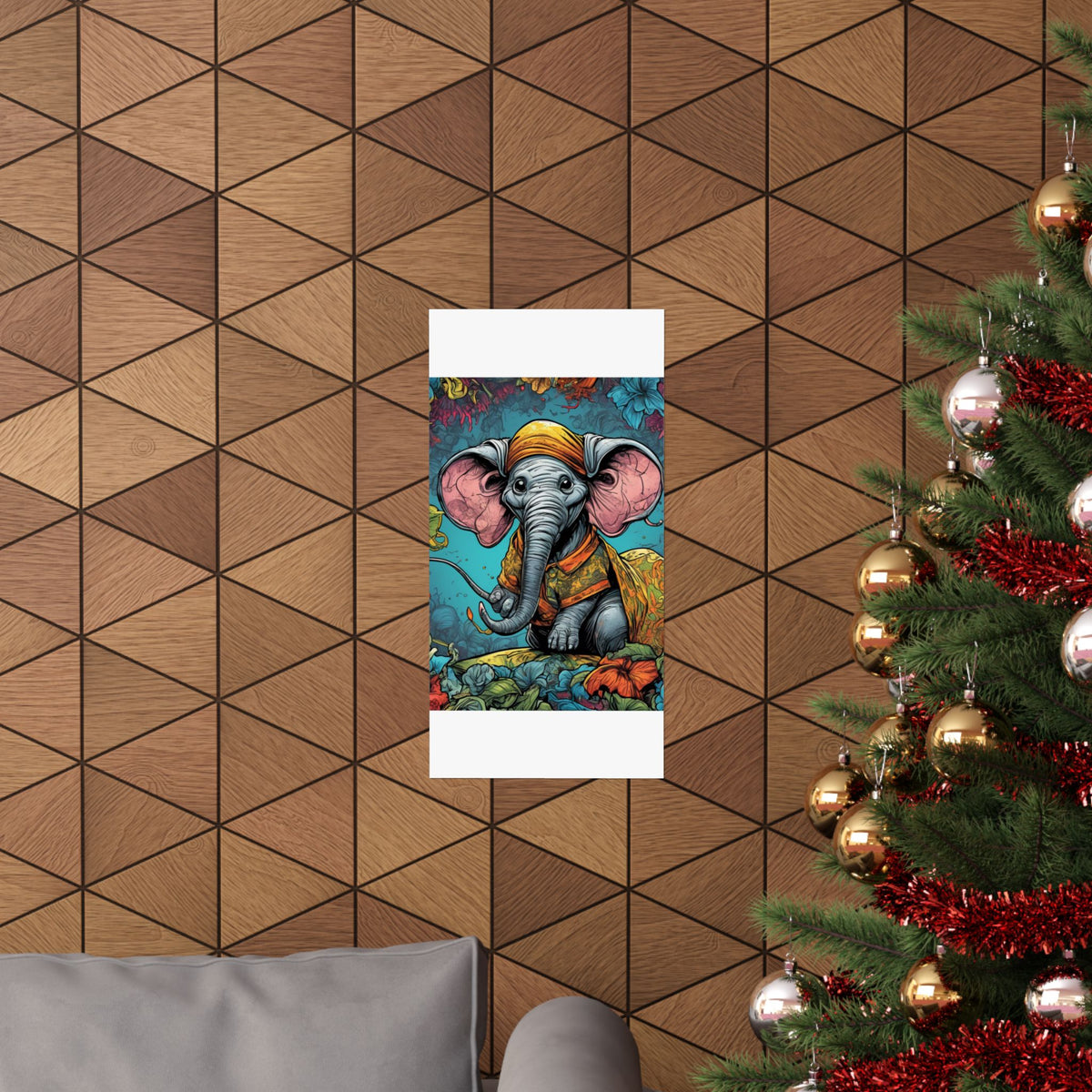 Colorful Storybook Elephant Floral Garden Wall Art Poster