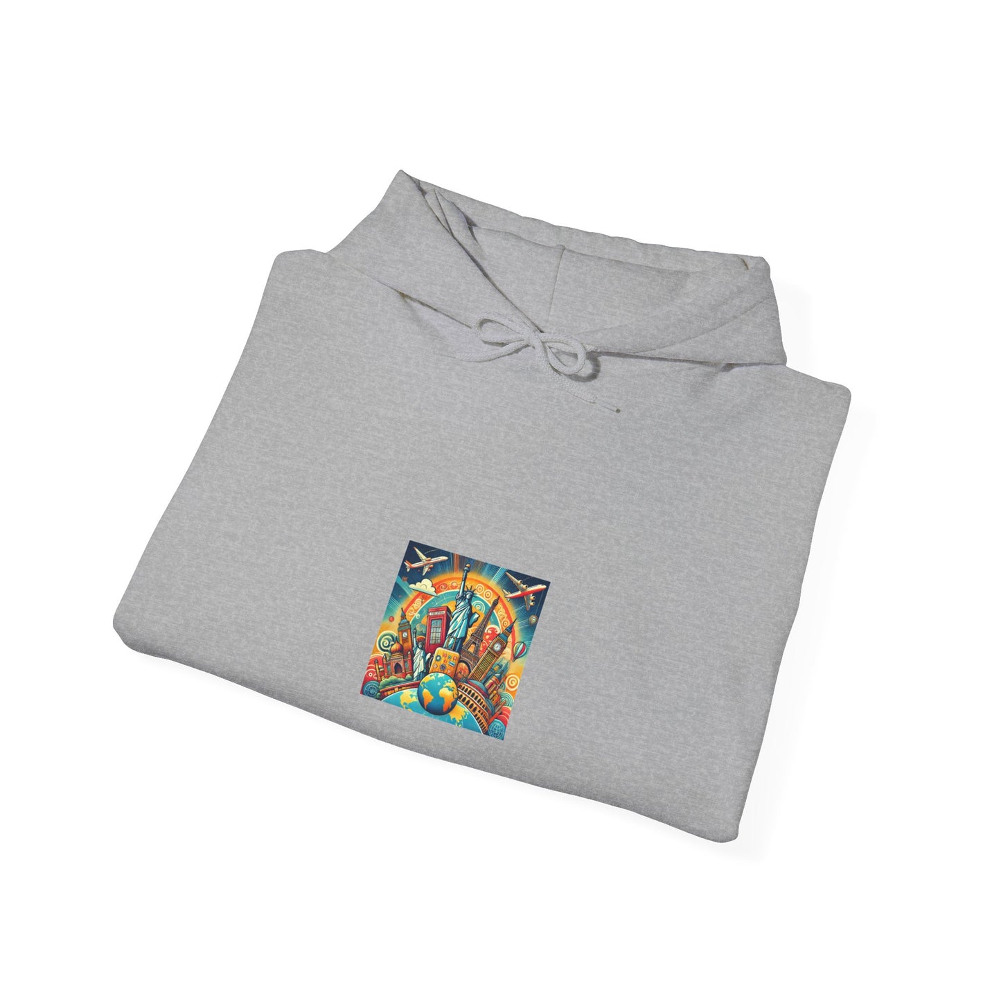 Global Landmark Adventure Collage Cozy Travel Hoodie