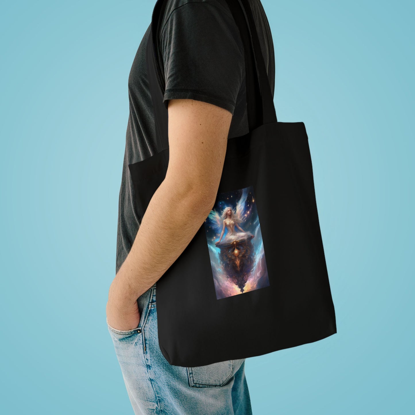 Celestial Winged Meditation Fantasy Portrait Tote Bag