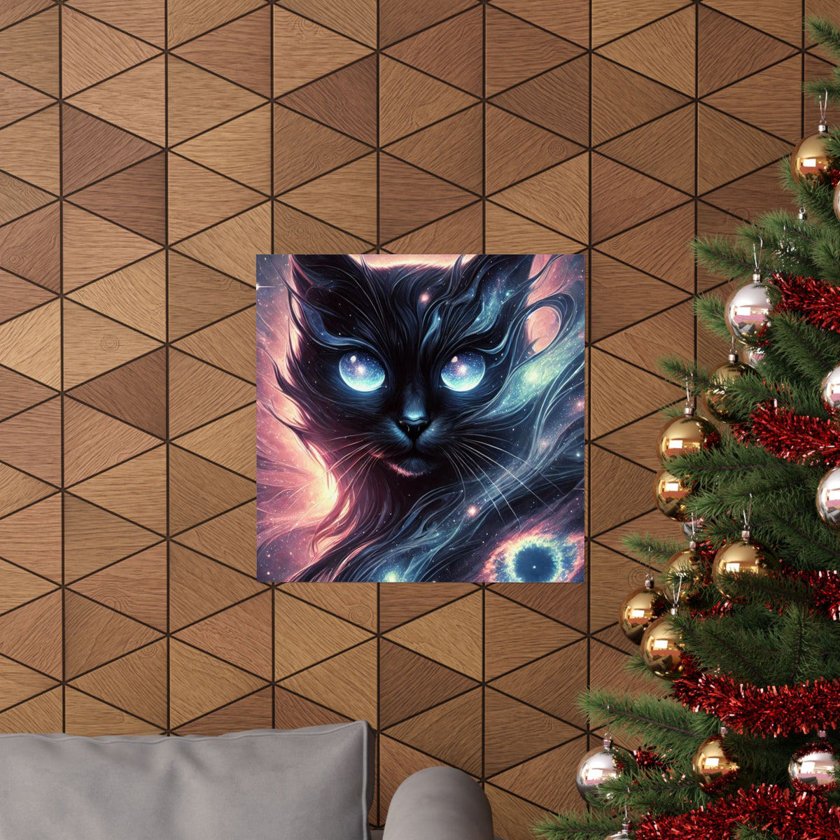 Cosmic Black Cat Galaxy Celestial Wall Art Poster