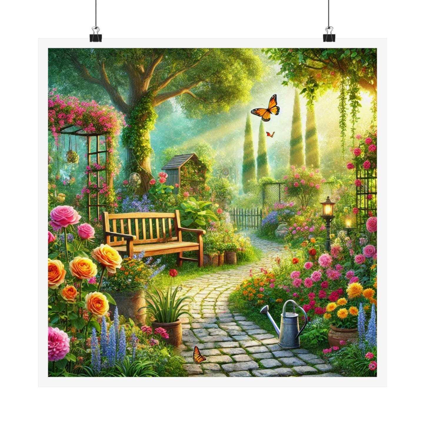 Sunlit Spring Flower Garden Bench Poster