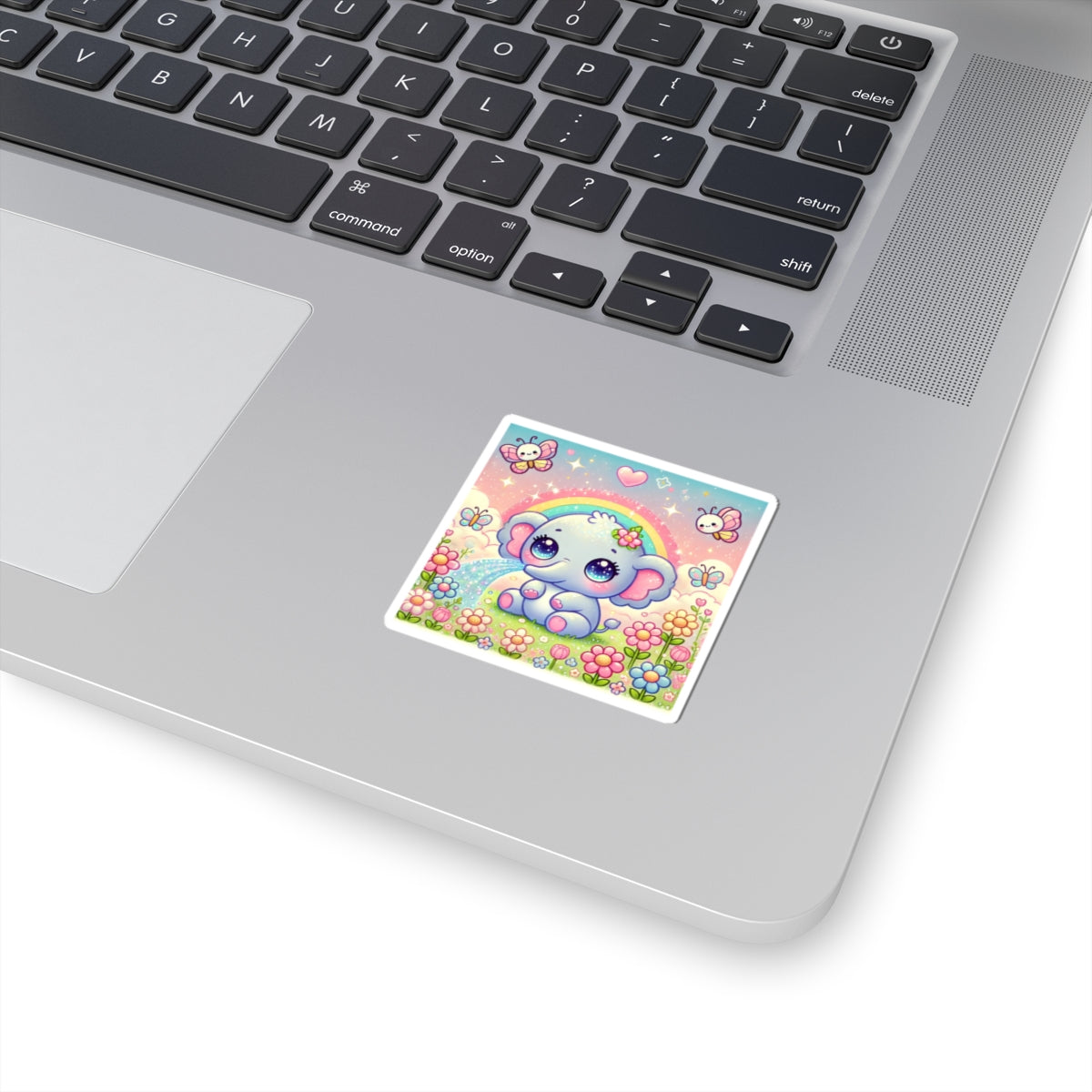 Pastel Rainbow Baby Elephant Floral Sticker