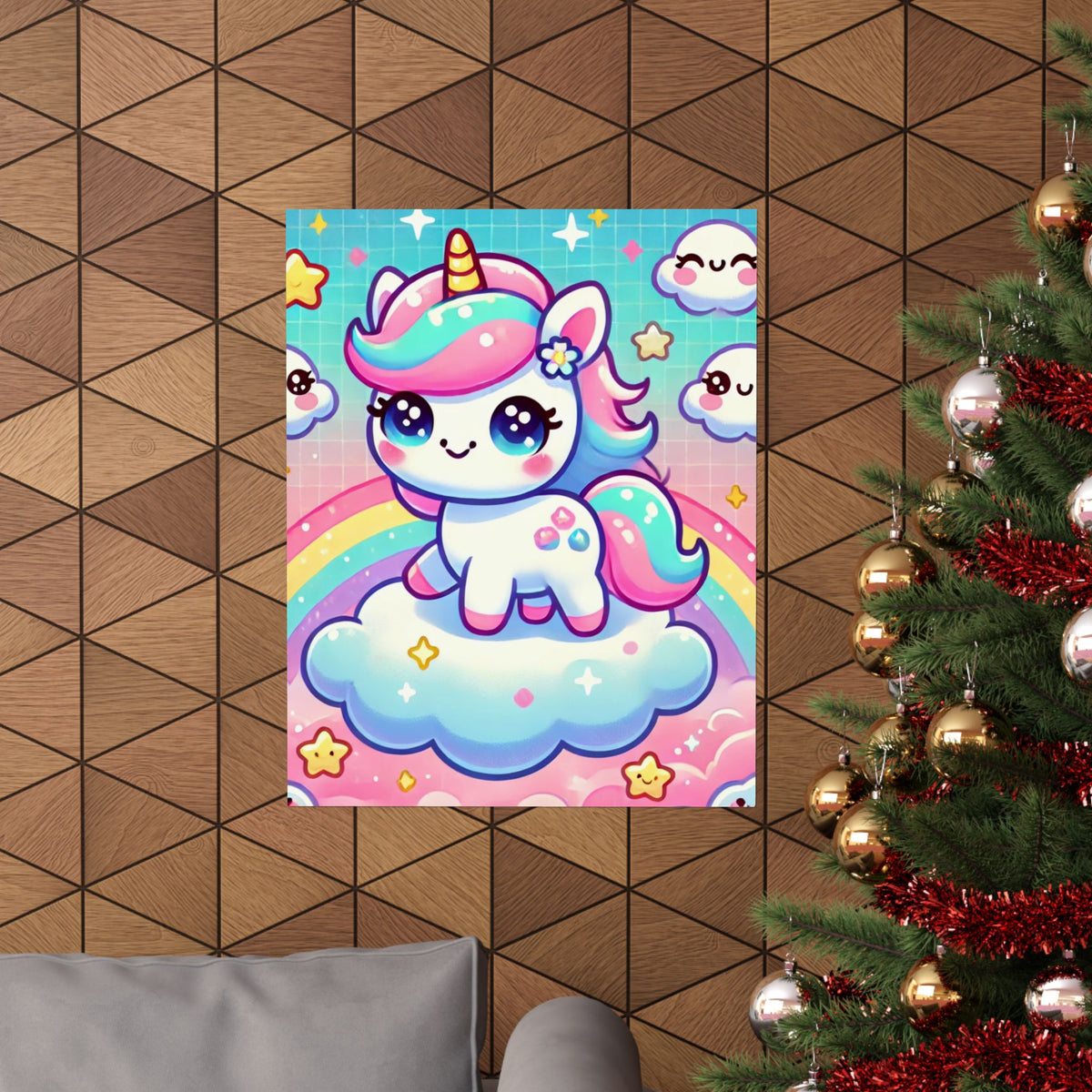 Pastel Rainbow Unicorn Cloud Kawaii Wall Art Poster