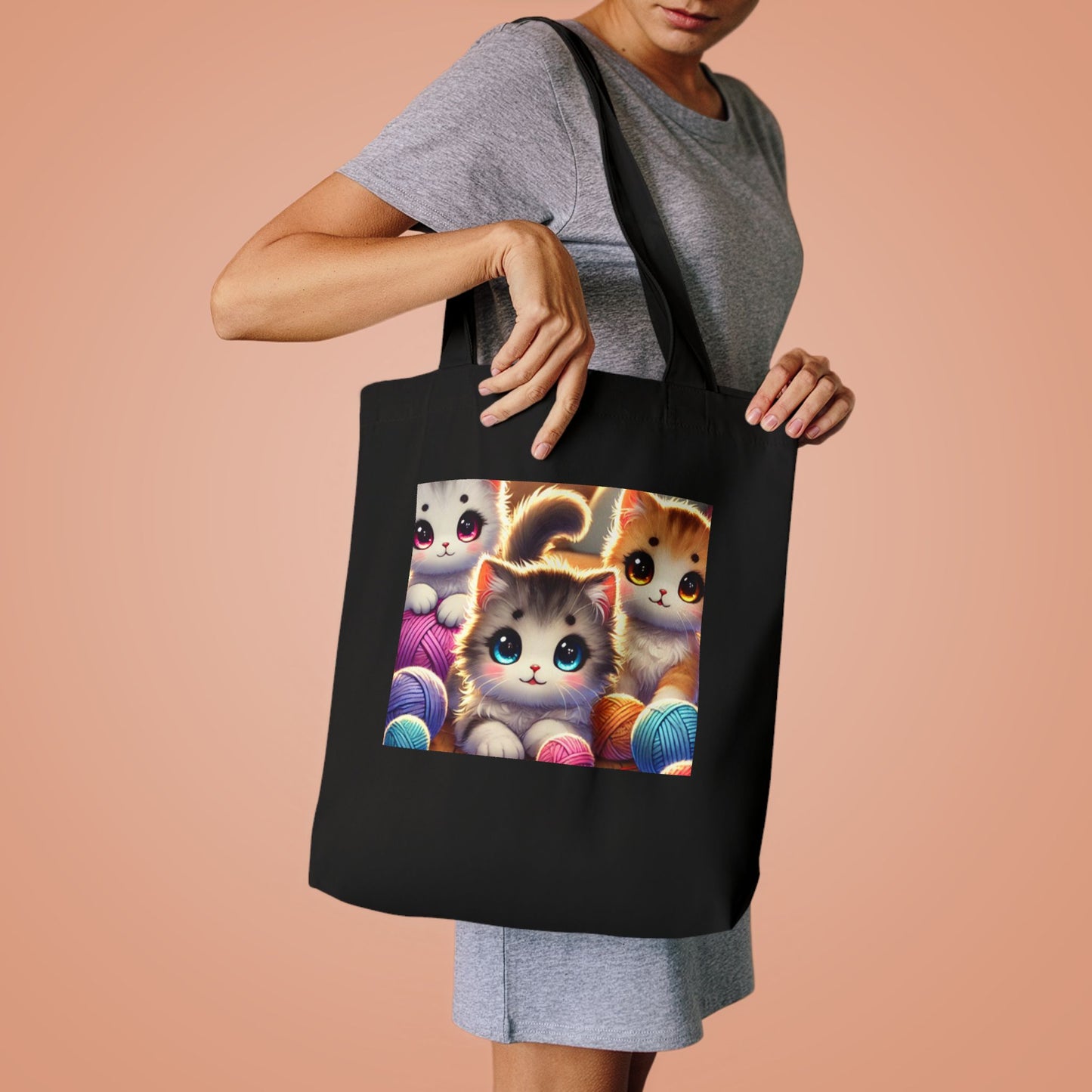 Cozy Yarn Kittens Cute Cat Lover Knitting Tote Bag for Crafters