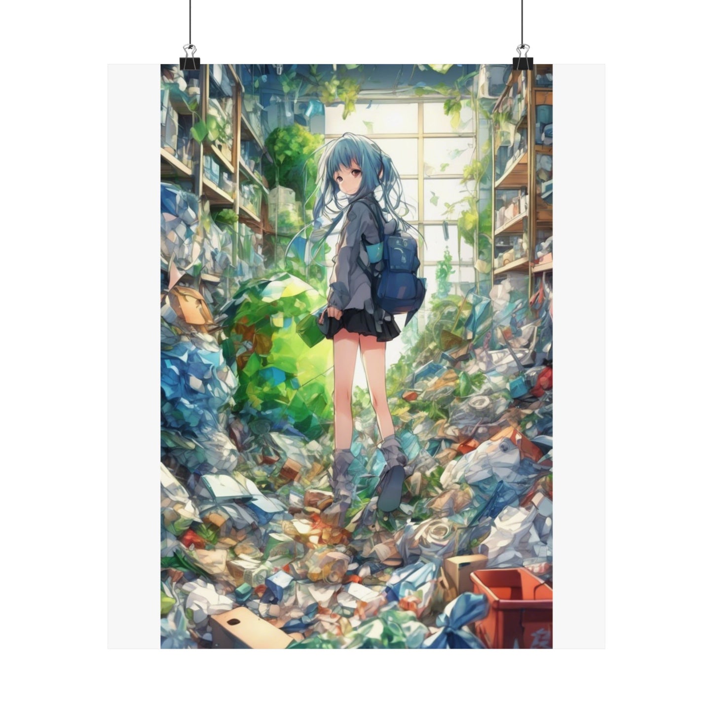 Green Recycling Alley Anime Girl Urban Green Poster