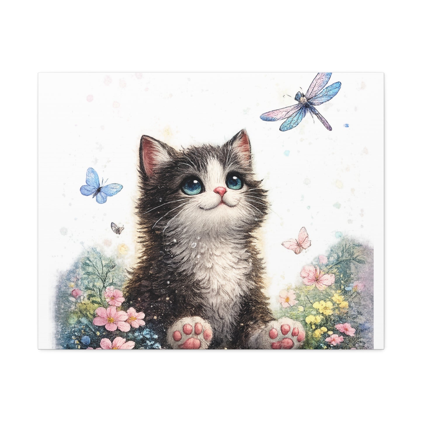 Whimsical Kitten Butterfly Garden Canvas Art