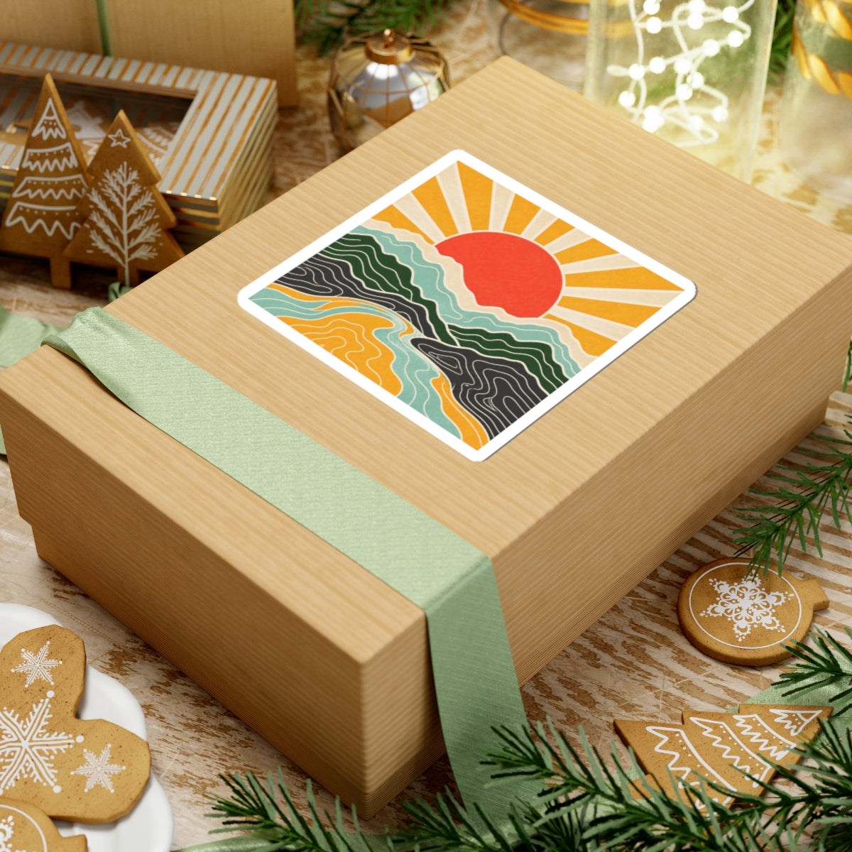 Topographic Sunrise Abstract Mountain Adventure Sticker