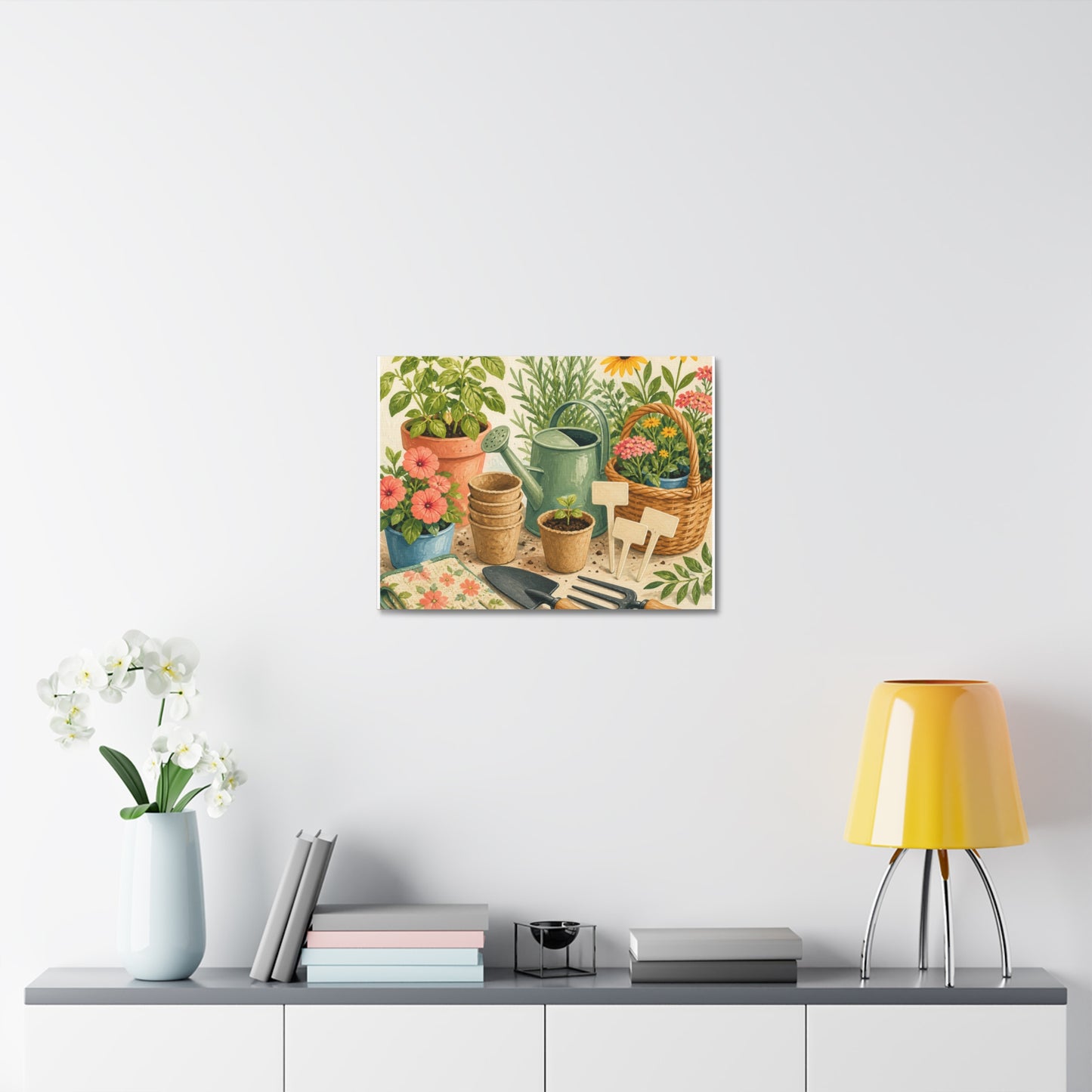 Colorful Gardening Tools and Flowers Canvas Art