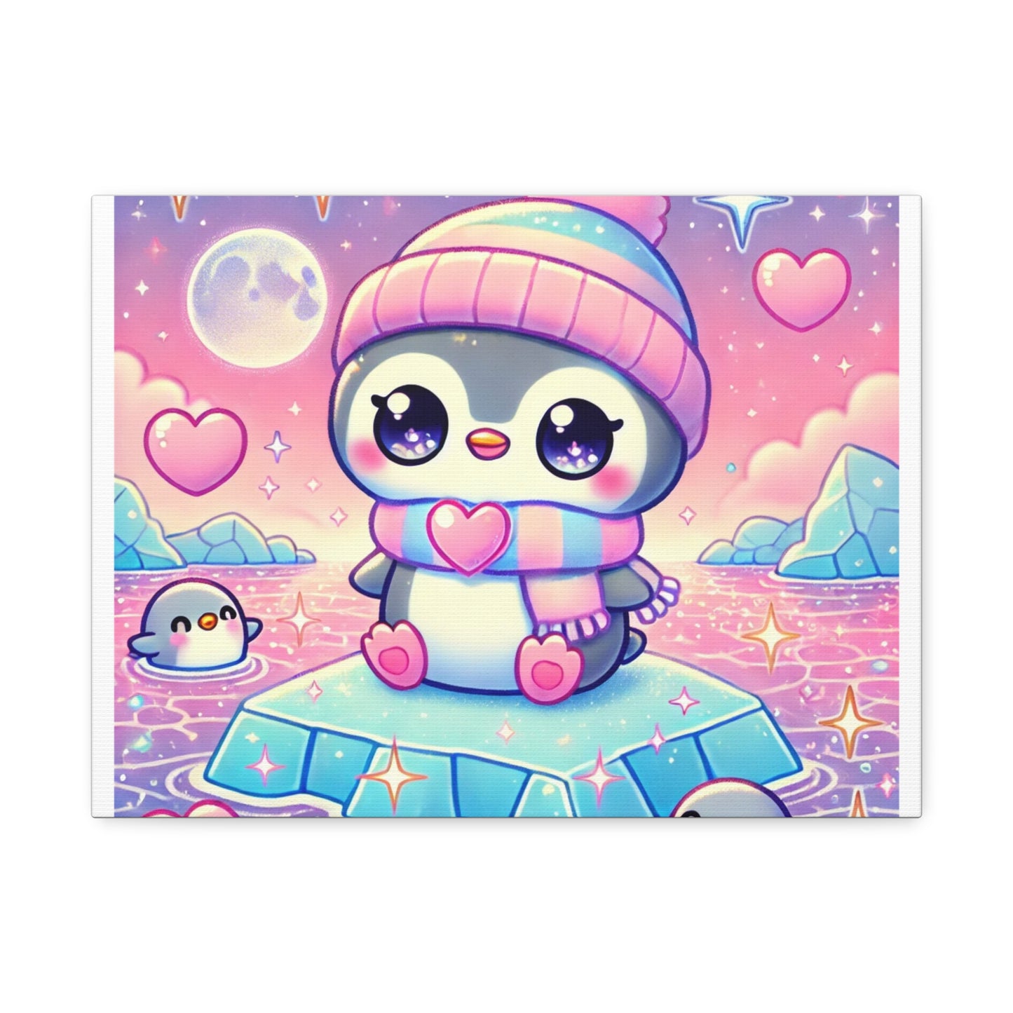 Cute Winter Penguin Ice Floe Kawaii Art Canvas