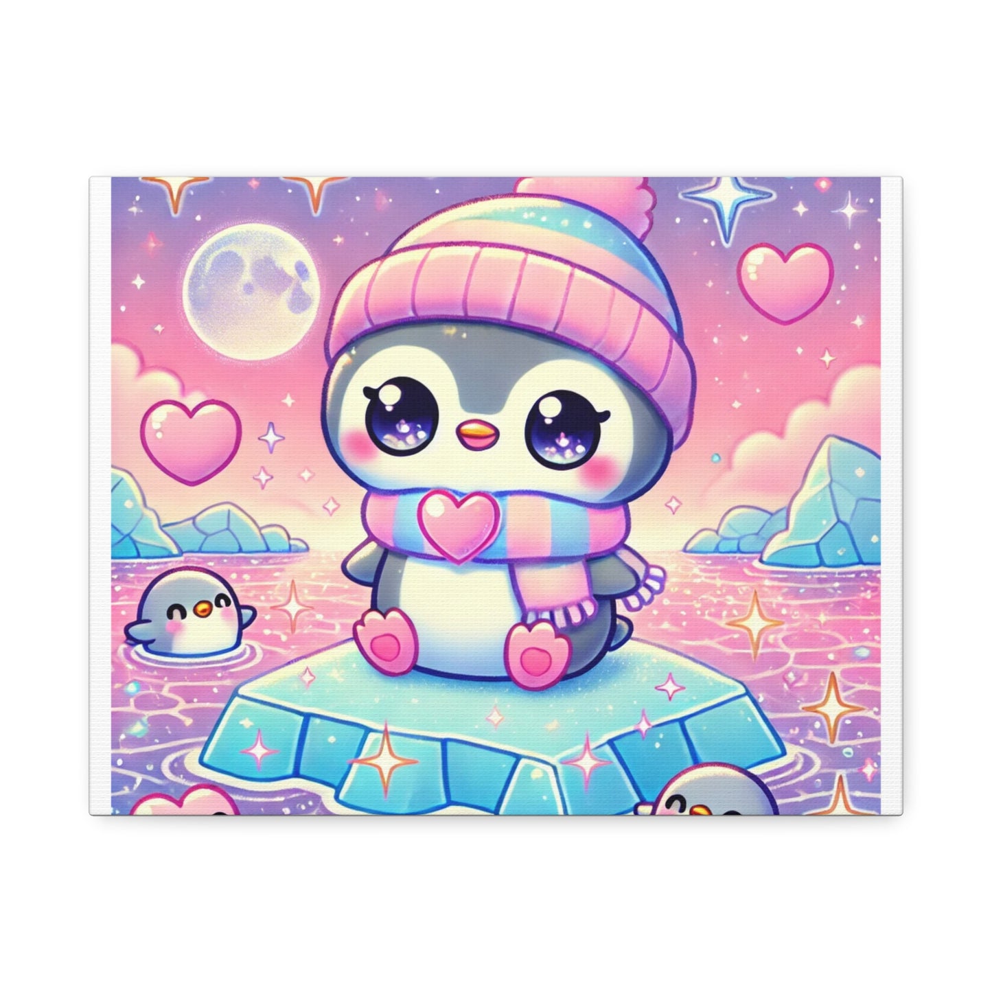 Cute Winter Penguin Ice Floe Kawaii Art Canvas