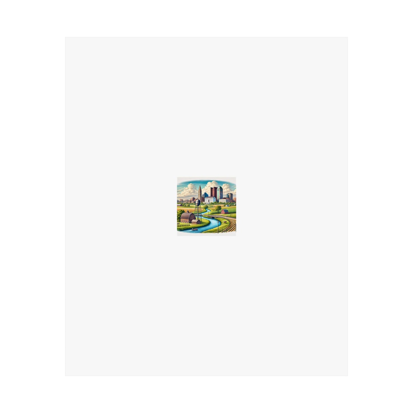 Rural River City Skyline Hometown Landscape Poster Art