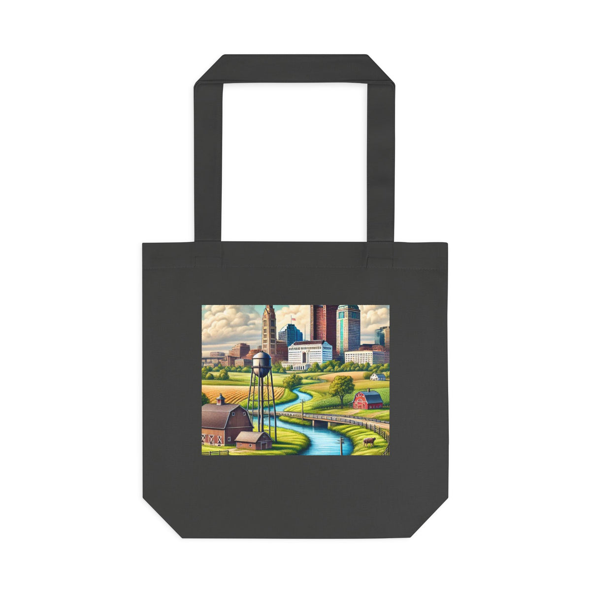 Rural River City Skyline Hometown Landscape Tote Bag