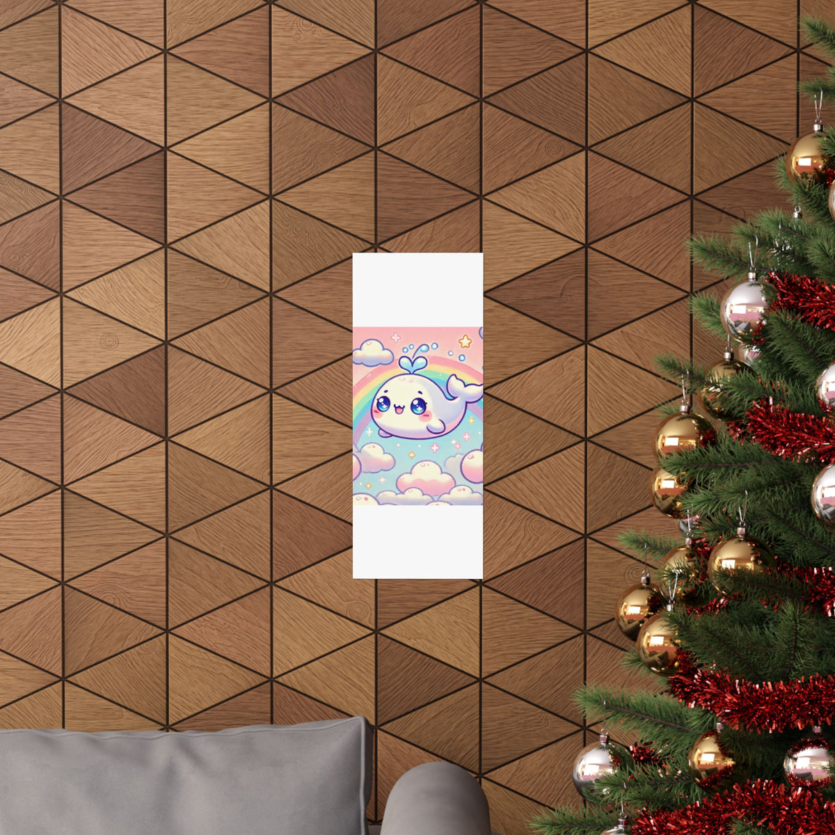 Kawaii Rainbow Whale Pastel Cloud Wall Art Poster