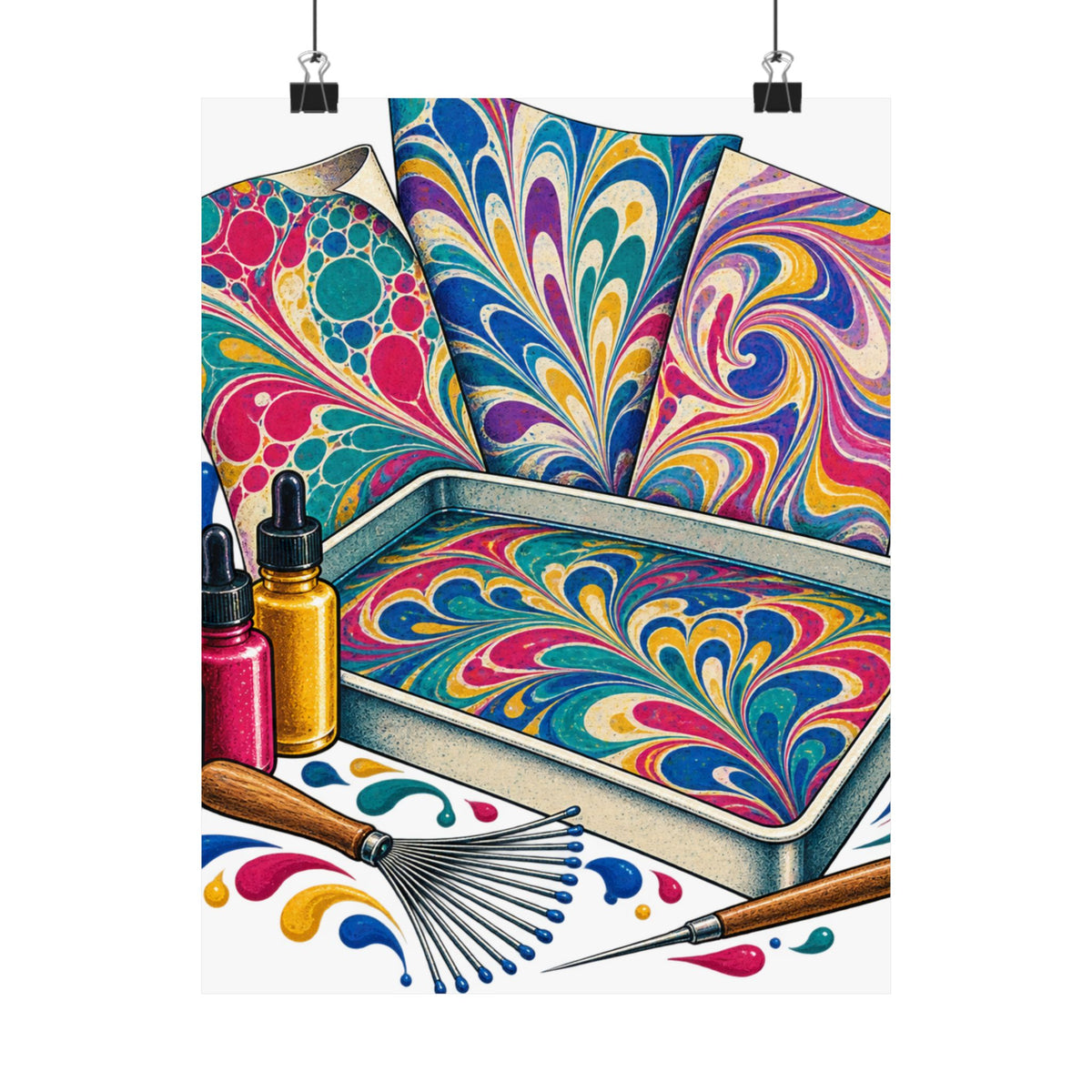 Colorful Paper Marbling Workshop Poster