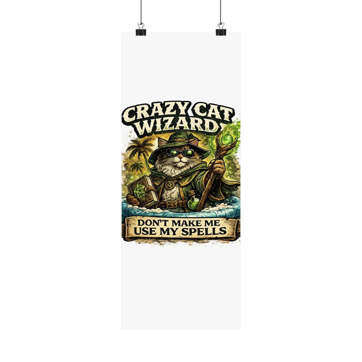 Crazy Cat Wizard Funny Fantasy Magic Art Poster