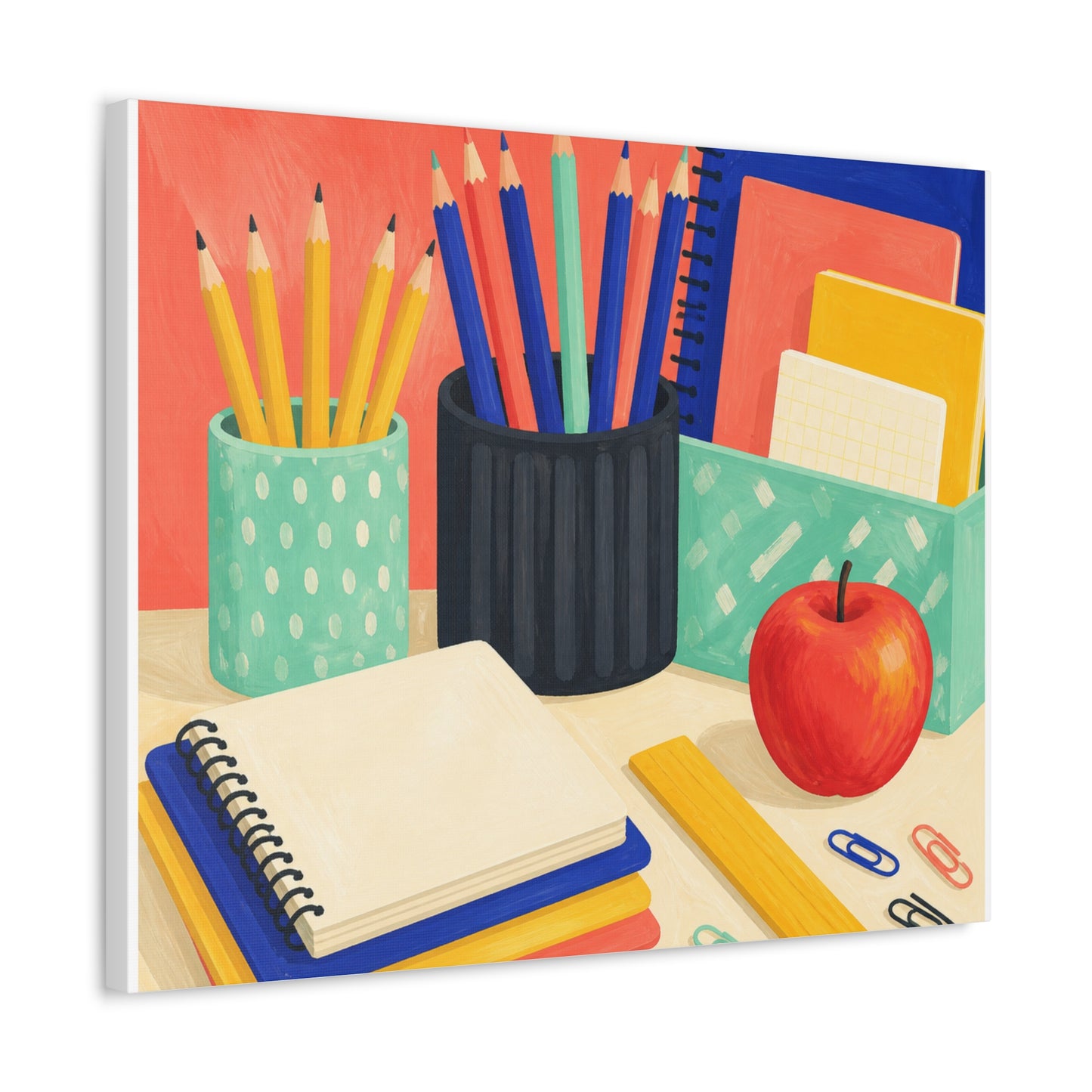 Colorful Teacher Desk Supplies Art Canvas Art