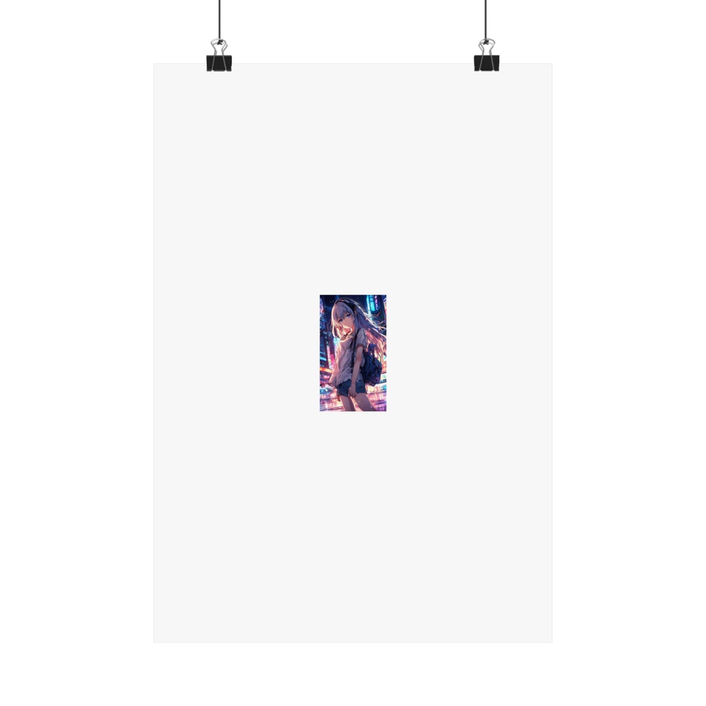 Anime City Night Heroine Portrait Neon Poster Art