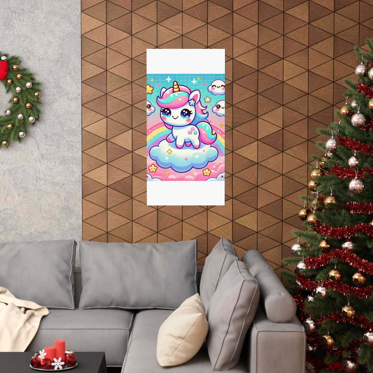 Pastel Rainbow Unicorn Cloud Kawaii Wall Art Poster
