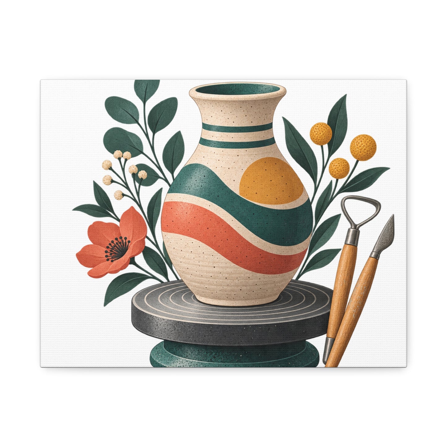 Midcentury Pottery Botanical Art Canvas