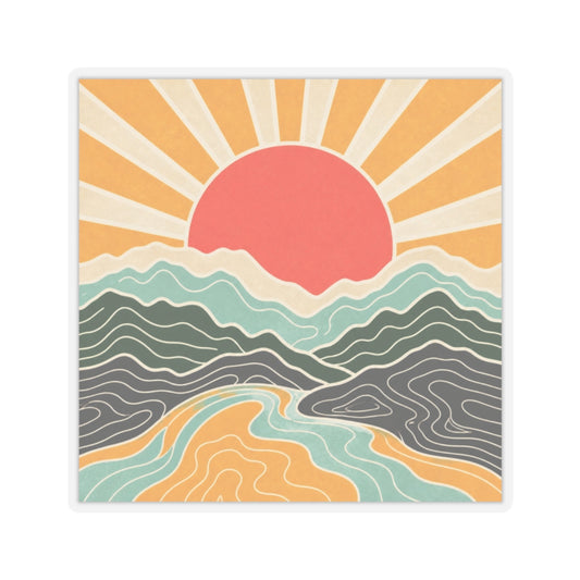 Topographic Sunrise Abstract Mountain Adventure Sticker