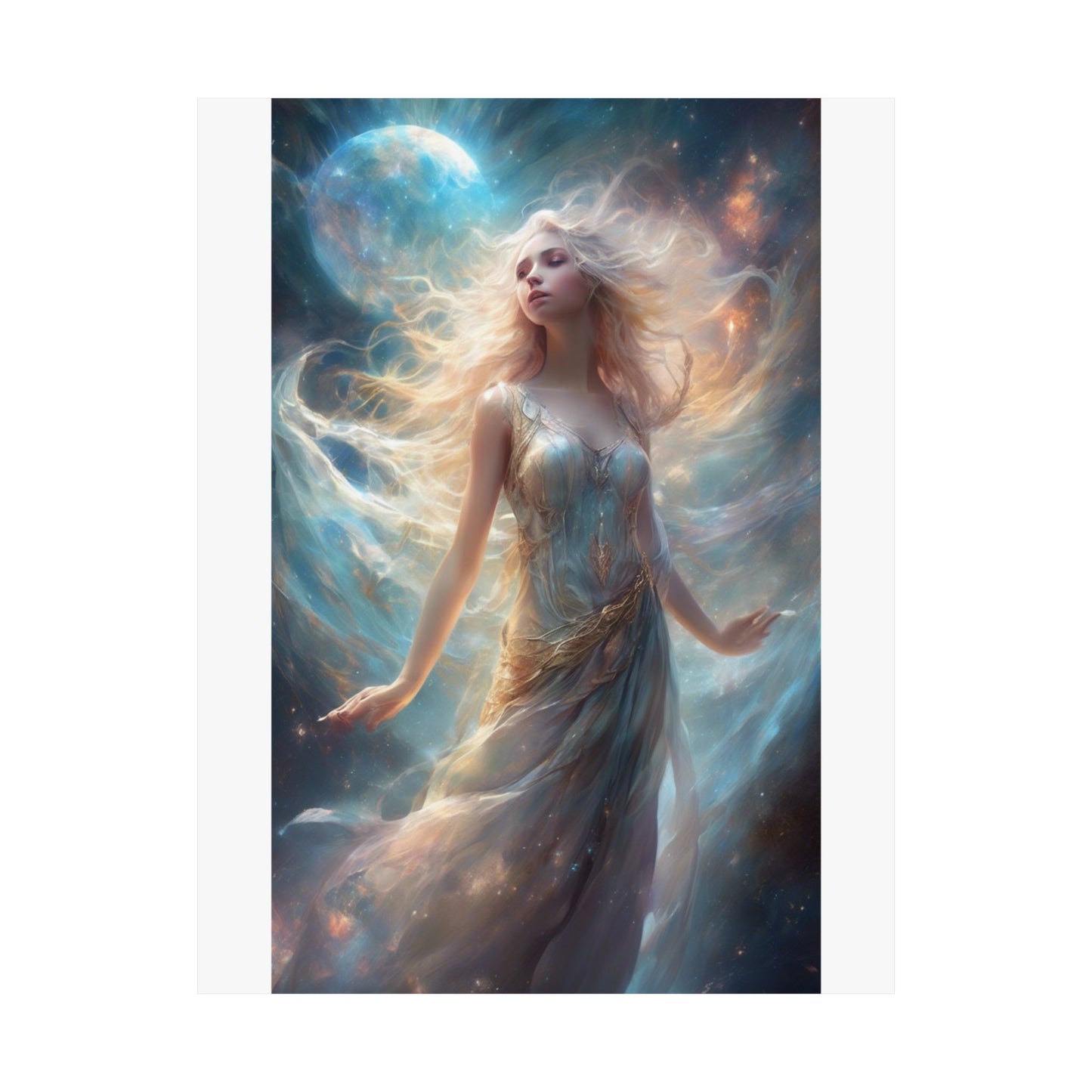 Moonlit Celestial Maiden Fantasy Portrait Poster