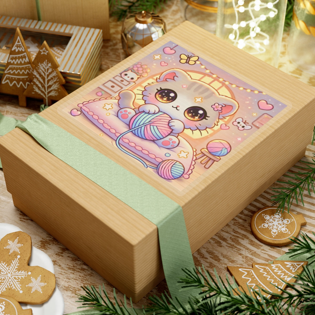 Cozy Kawaii Knitting Cat Pastel Yarn Sticker