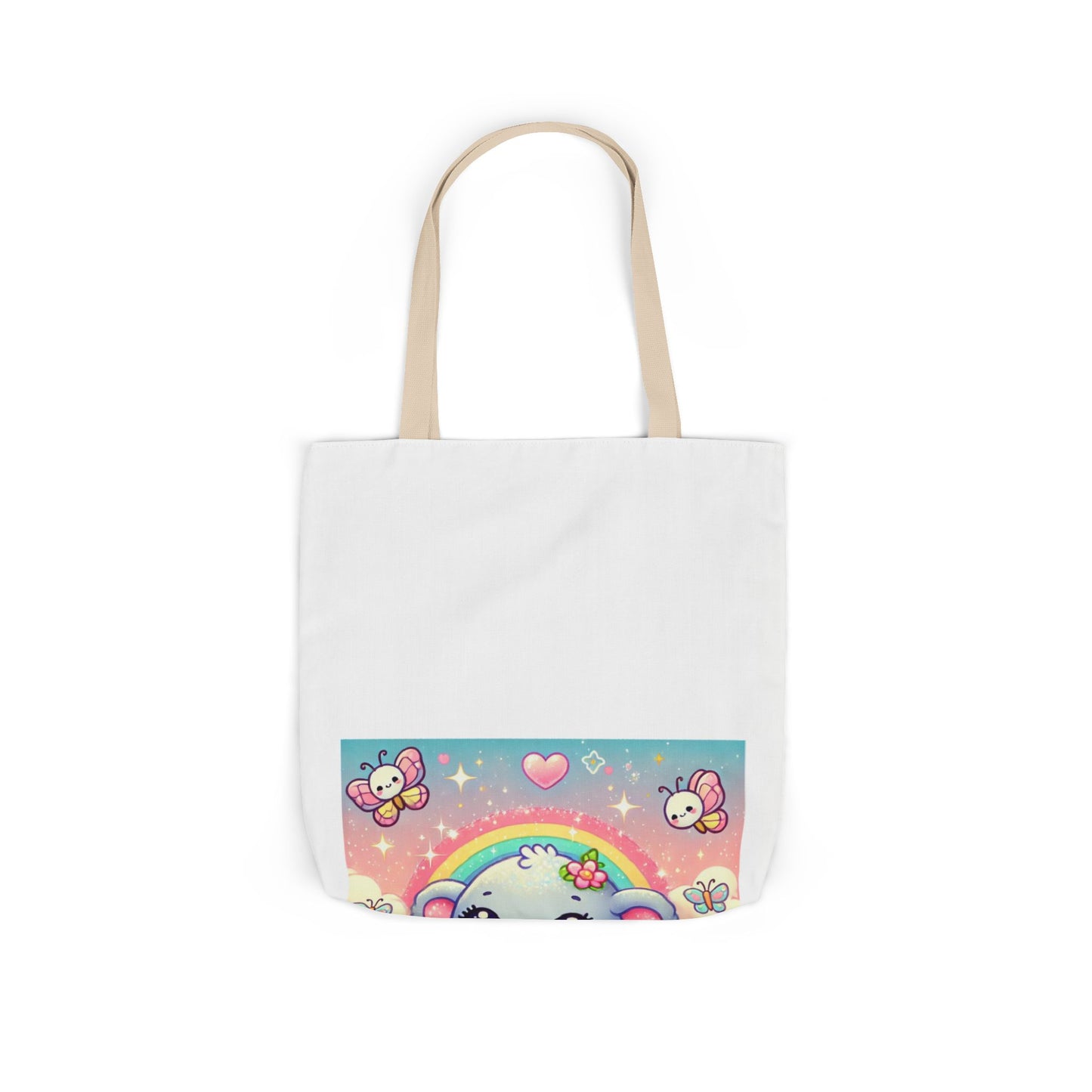 Pastel Rainbow Baby Elephant Floral Canvas Tote Bag