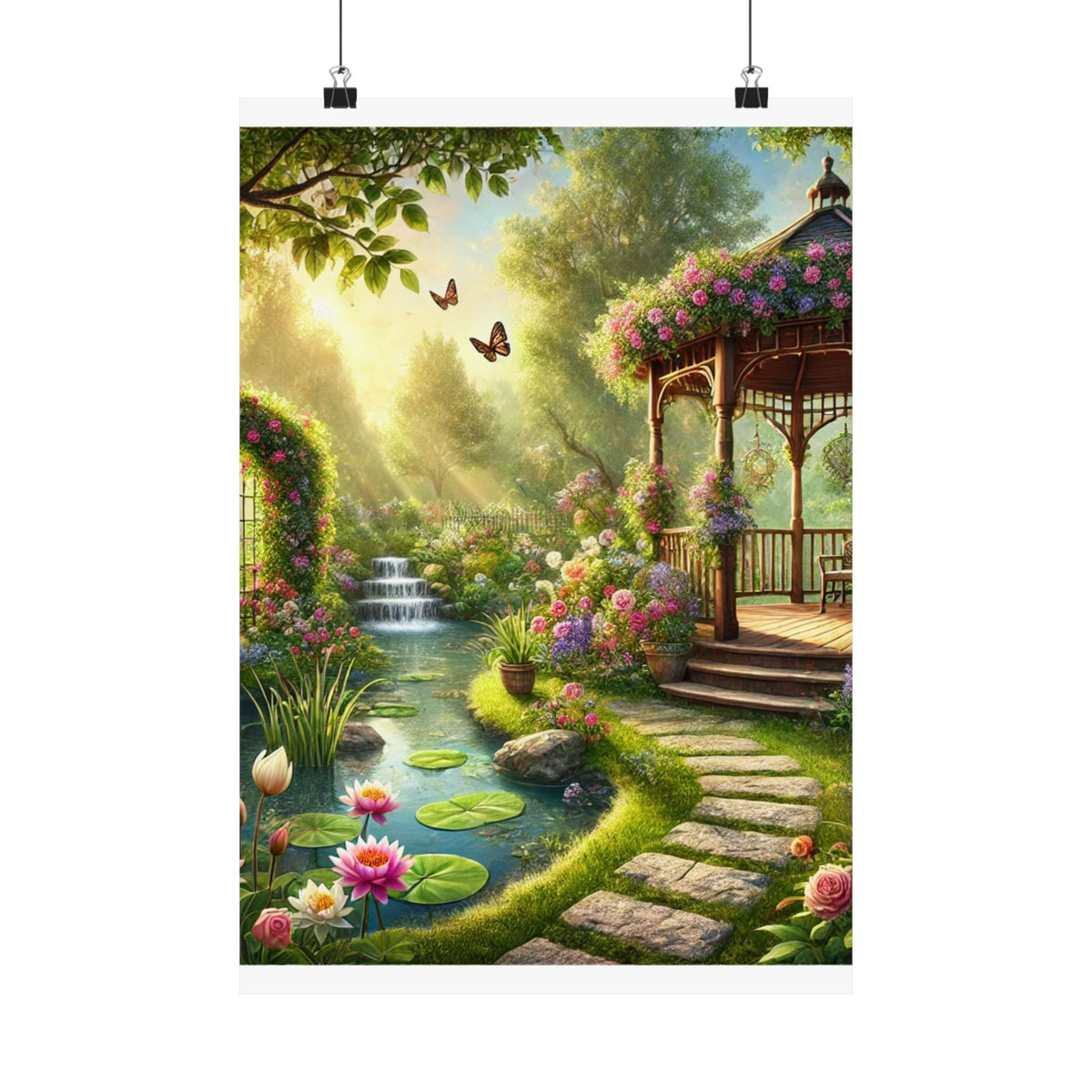 Sunlit Rose Gazebo Cottage Garden Wall Art Poster