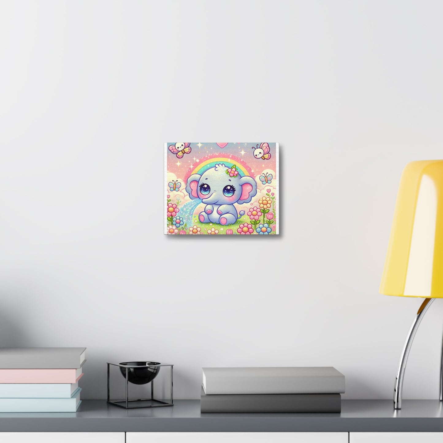 Pastel Rainbow Baby Elephant Floral Canvas Wall Art