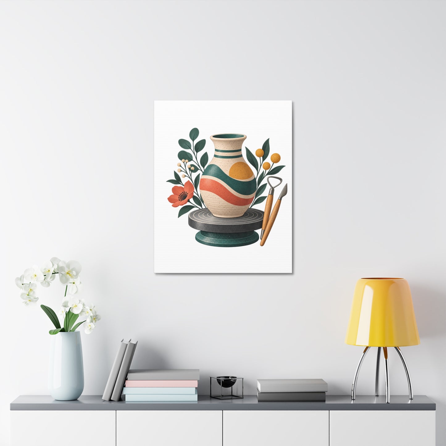 Midcentury Pottery Botanical Art Canvas