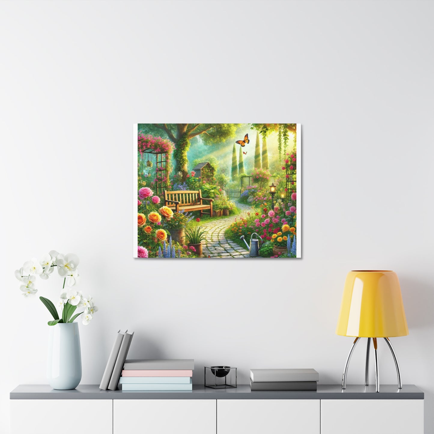 Sunlit Spring Flower Garden Bench Canvas
