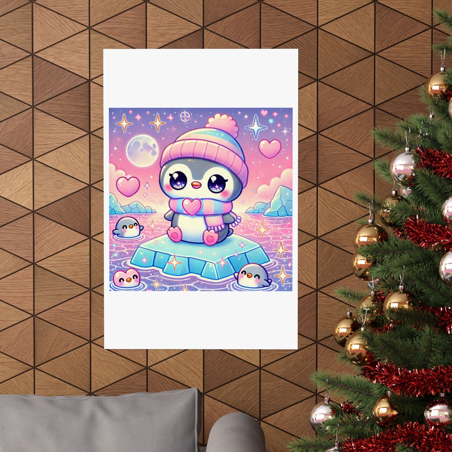 Cute Winter Penguin Ice Floe Kawaii Art Poster