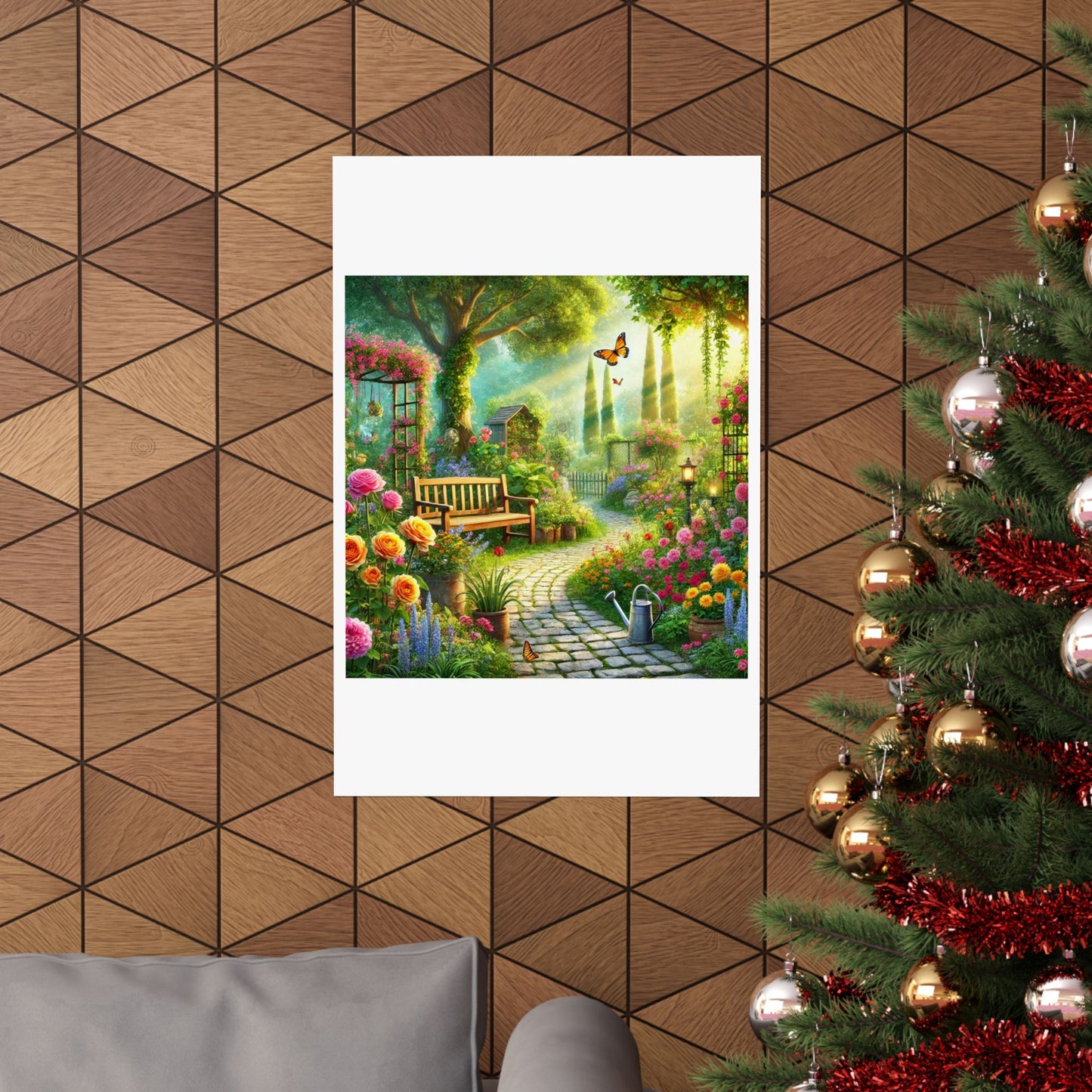 Sunlit Spring Flower Garden Bench Poster