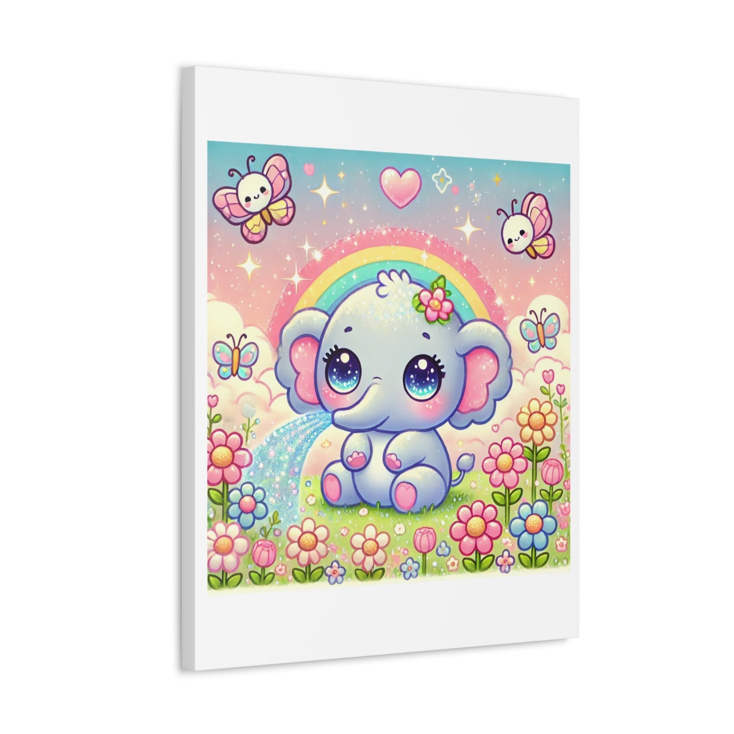 Pastel Rainbow Baby Elephant Floral Canvas Wall Art