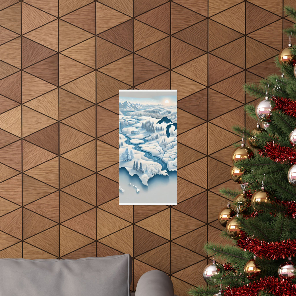 Winter USA Dreamscape Snowy Map Poster Wall Art Decor