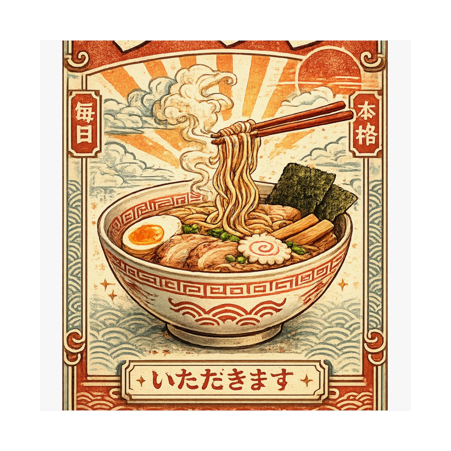Vintage Ramen Bowl Japanese Food Art Poster