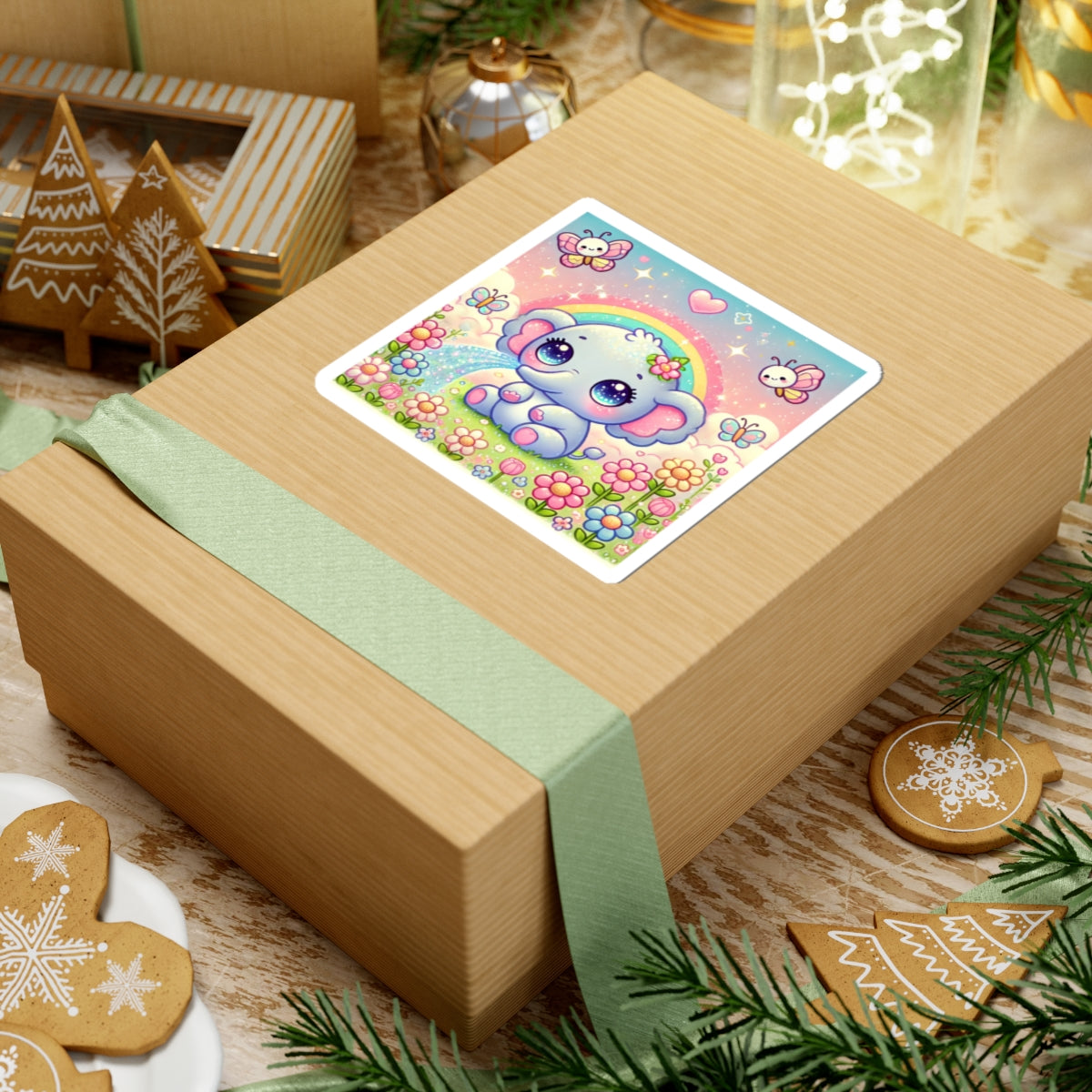 Pastel Rainbow Baby Elephant Floral Sticker