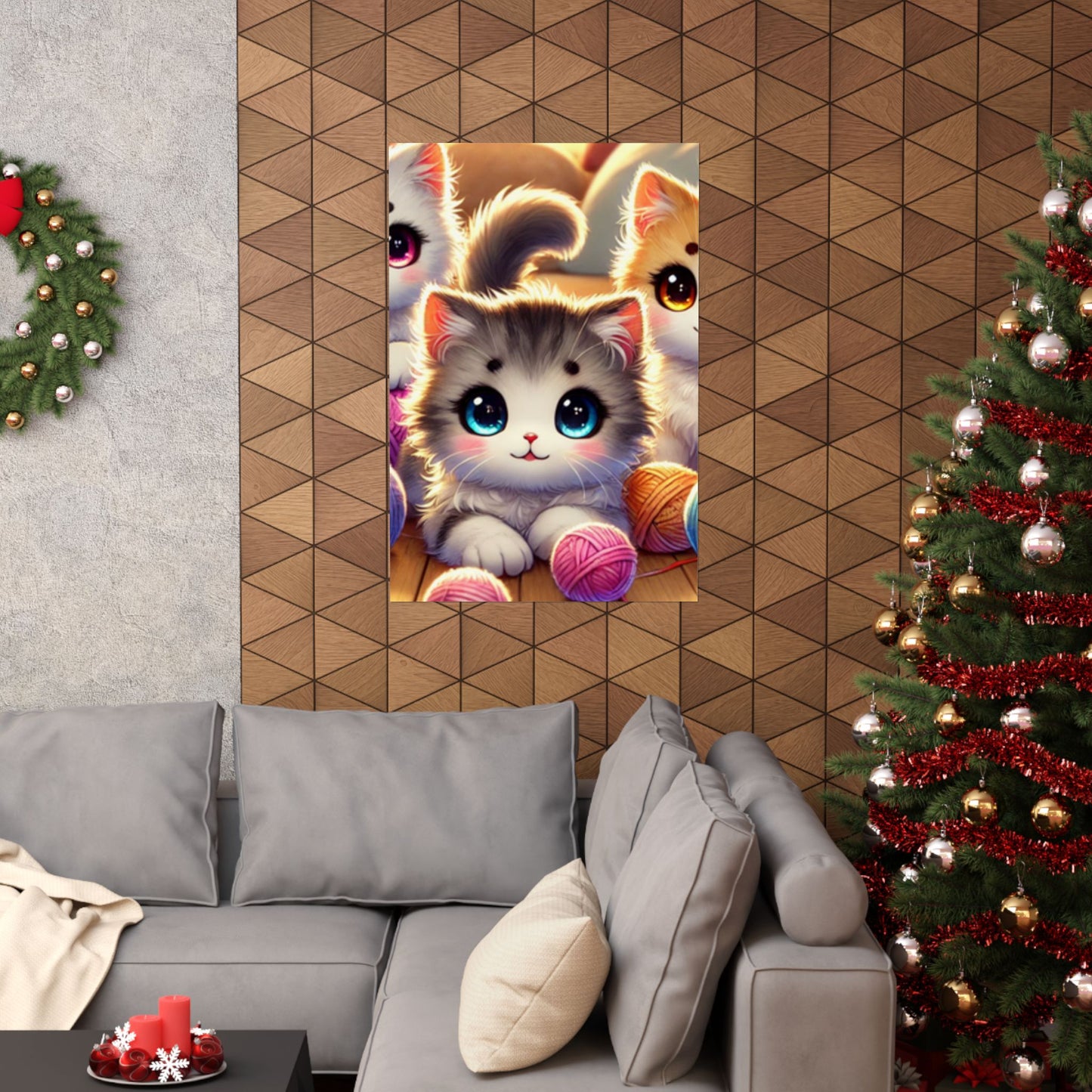 Cozy Yarn Kittens Cute Cat Poster Knitting Room Wall Art Decor