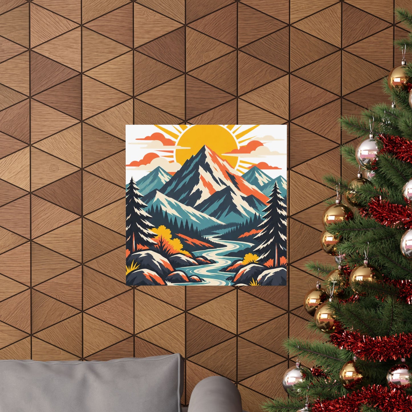 Alpine Sunrise River Mountain Adventure Art Poster