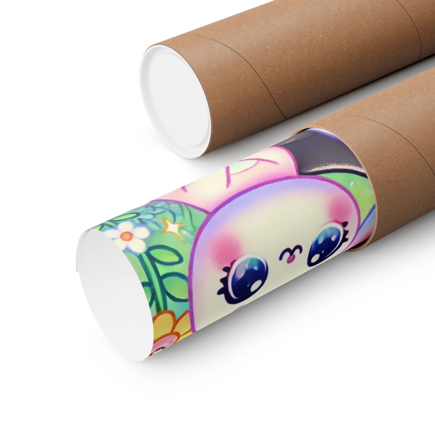 Pastel Panda and Bunny Rainbow Garden Wall Art Poster