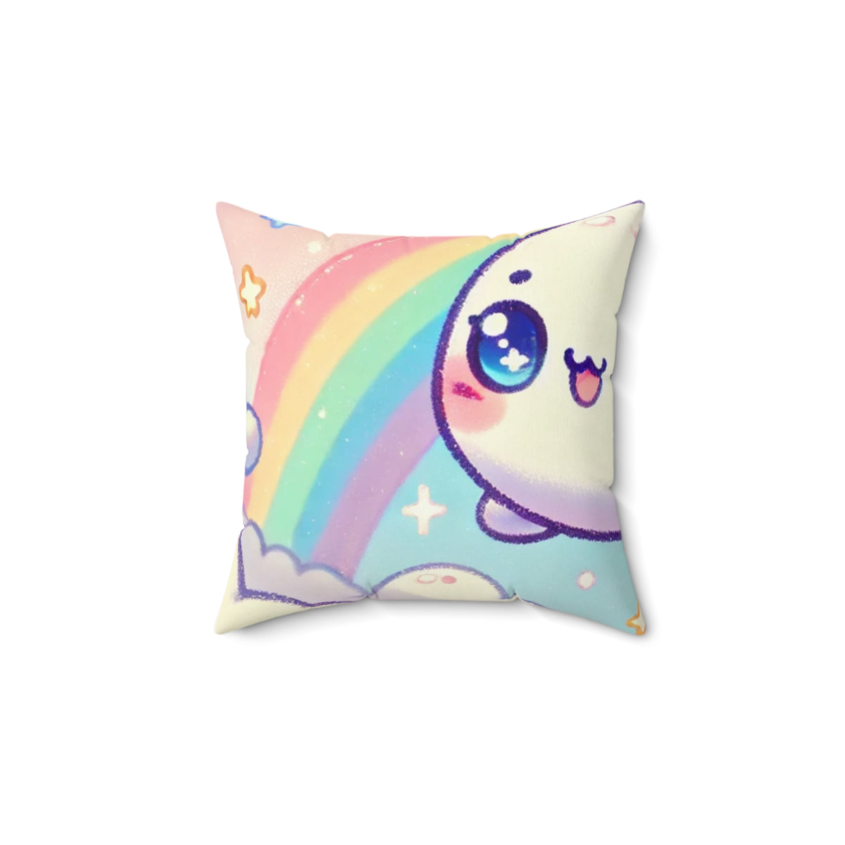 Kawaii Rainbow Whale Pastel Cloud Decorative Pillow