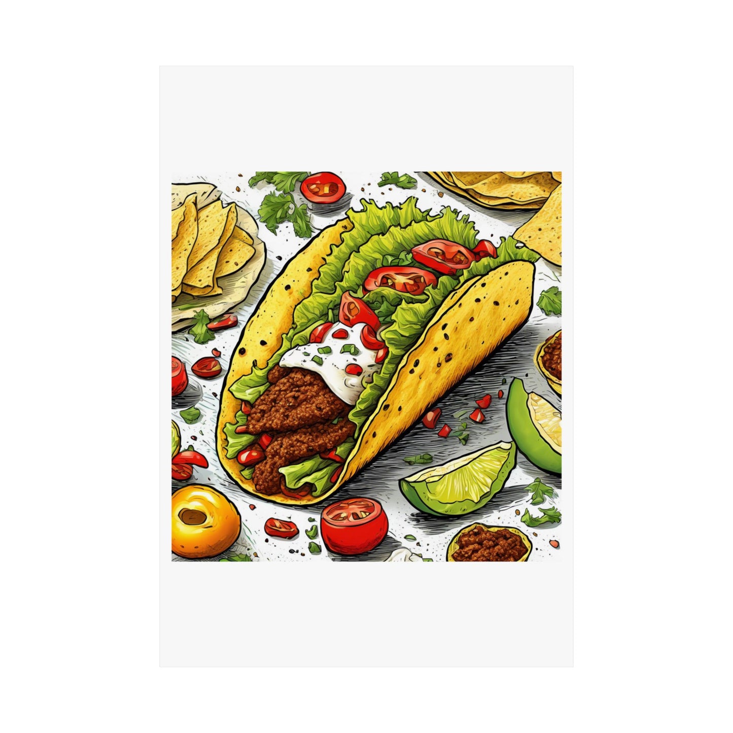 Bold Taco Illustration Foodie Gift Art Poster