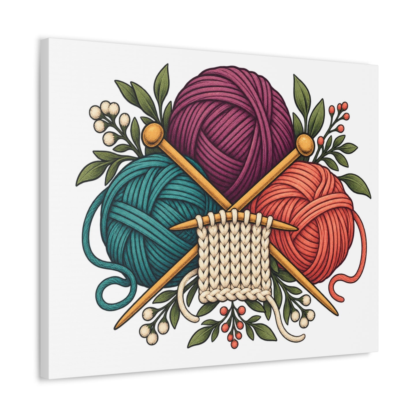 Retro Yarn and Knitting Botanical Art Canvas