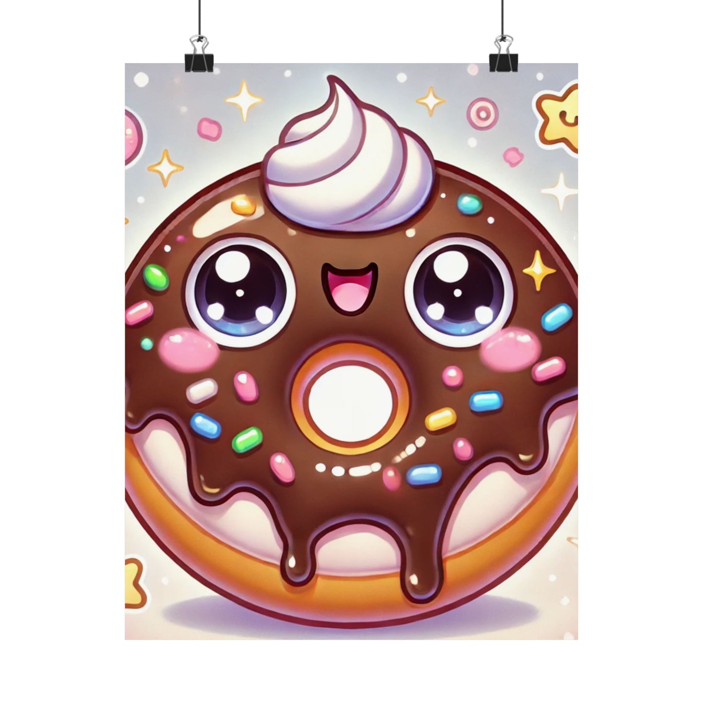 Kawaii Chocolate Donut Cute Dessert Art Poster