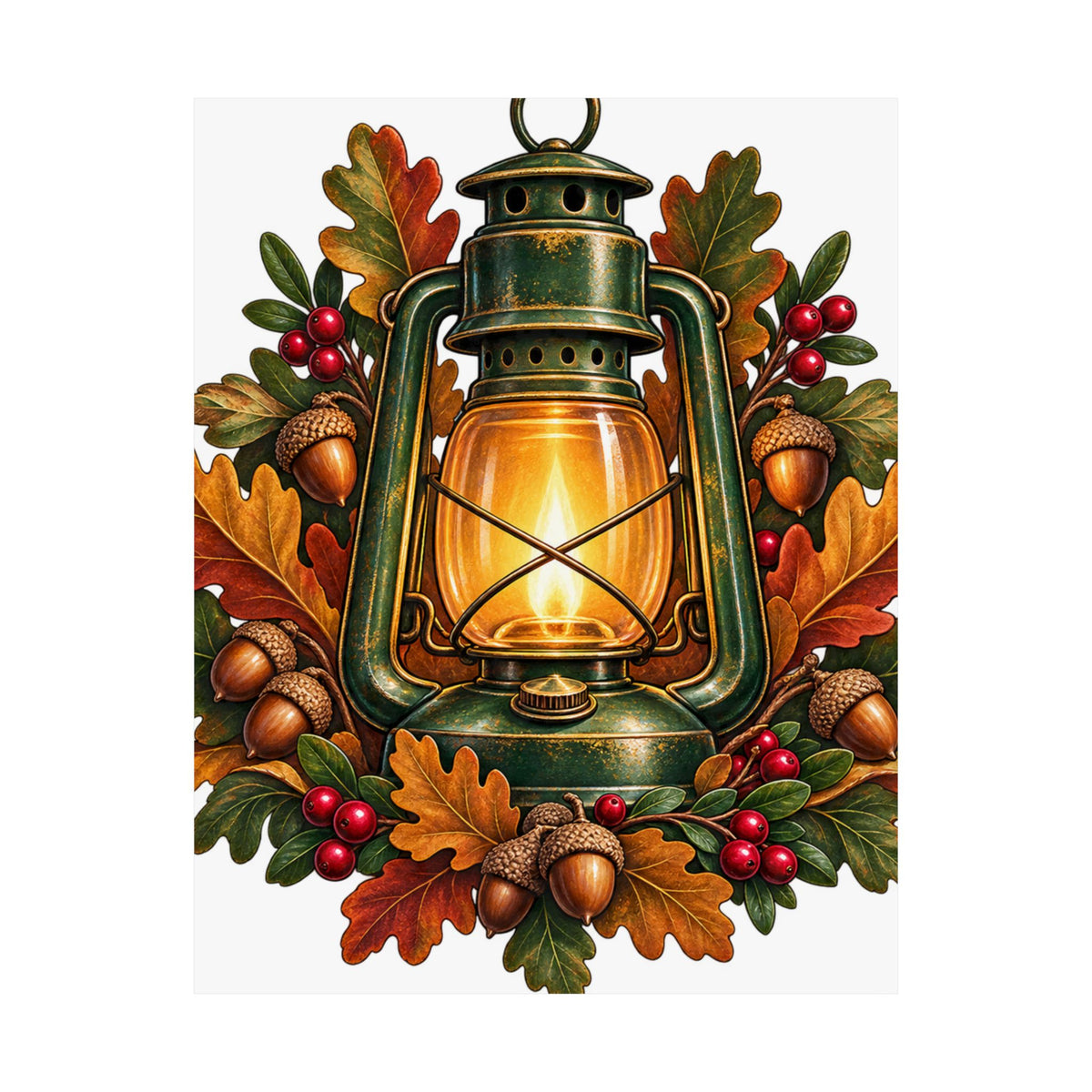 Autumn Oak Lantern and Acorns Poster