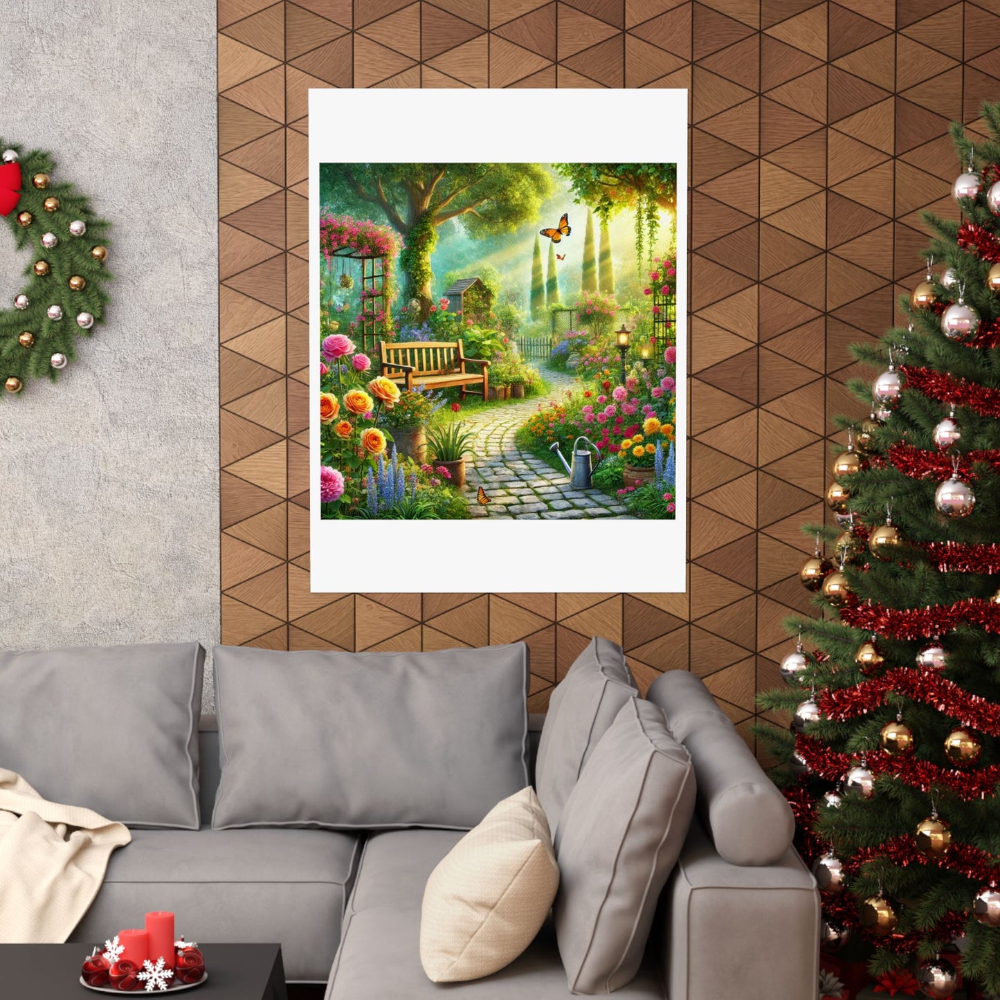 Sunlit Spring Flower Garden Bench Poster