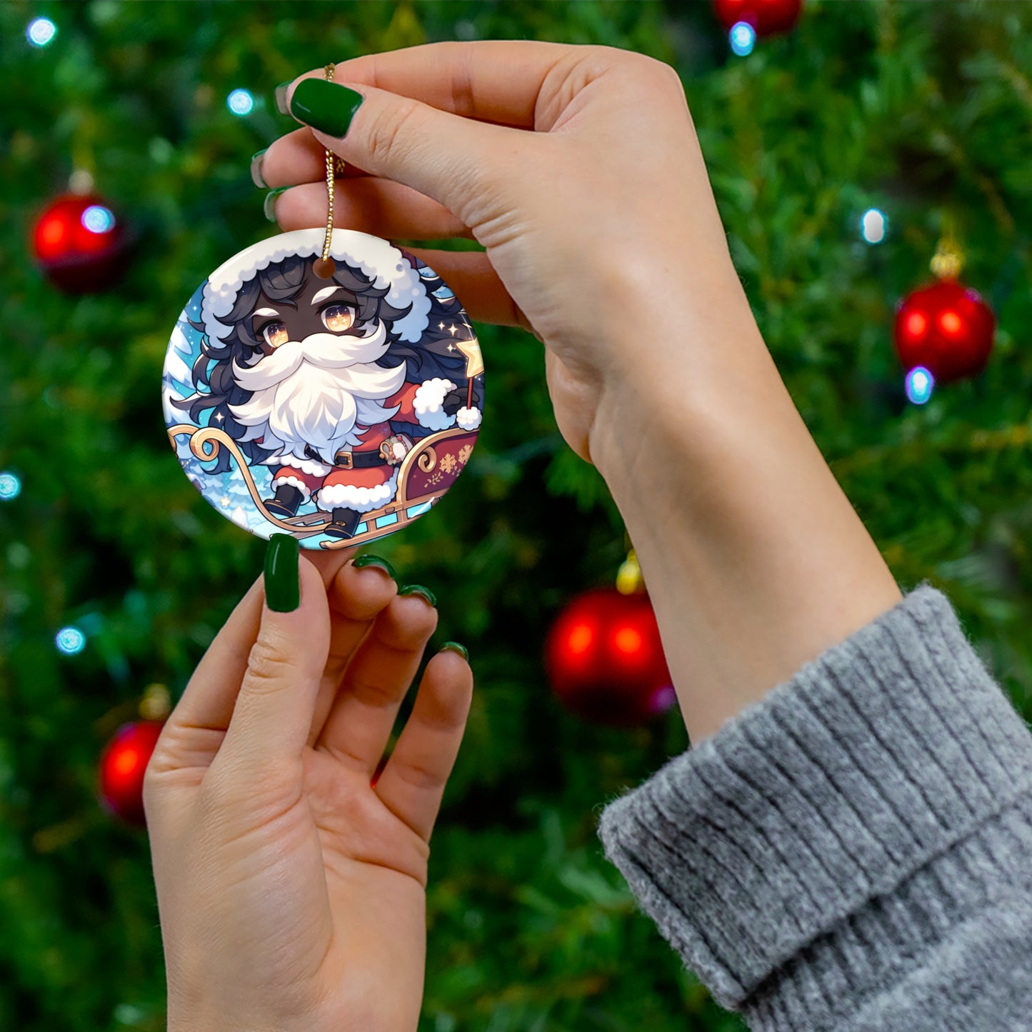 Ceramic Ornament - Anime Santa Christmas Decoration, Holiday Tree Ornament, Festive Home Decor, Unique Gift, Xmas Decor