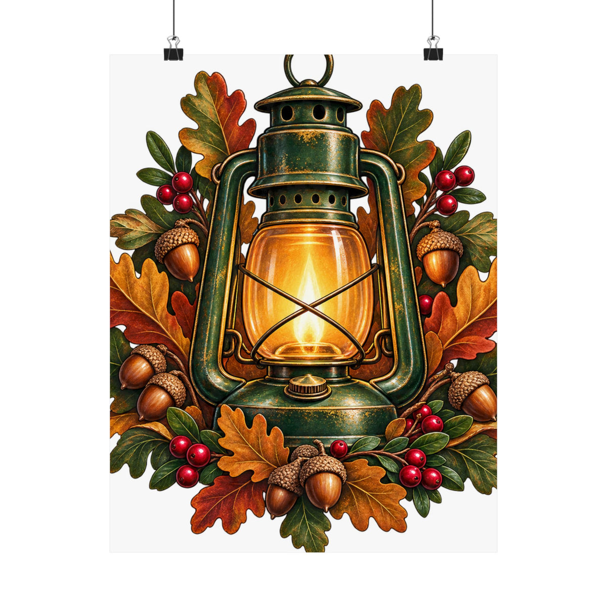 Autumn Oak Lantern and Acorns Poster